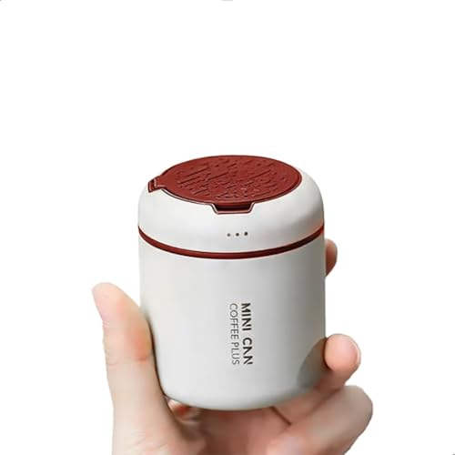 watchget Tragbare Mini-Kaffeedose, luftdicht, Edelstahl, mit Einweg-Auspuffventil für gemahlenen Kaffee und Tee, 30–35 g Fassungsvermögen, geometrisches Muster, Grau und Rot von watchget