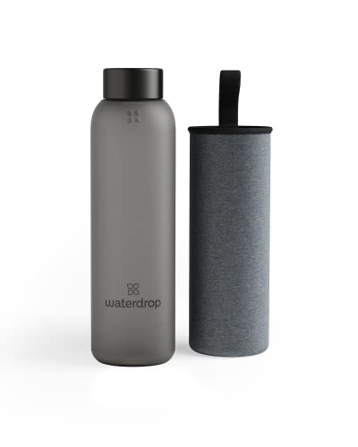 Waterdrop® Edition Glass Bottle 600ml Trinkflasche Glas auslaufsicher, Kohlensäure geeignet | BPA freie Wasserflasche inkl. Neoprenhülle | Spülmaschinenfeste, Leichte Borosilikat Glasflasche von waterdrop MICRODRINK