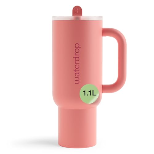 waterdrop® Thermobecher mit Strohhalm 1,1L – Auslaufsichere, robuste Trinkflasche mit aufklappbarem Trinkhalm, Hält 12h kalt, Trinkbecher mit Deckel, isolierte Edelstahlflasche von waterdrop MICRODRINK