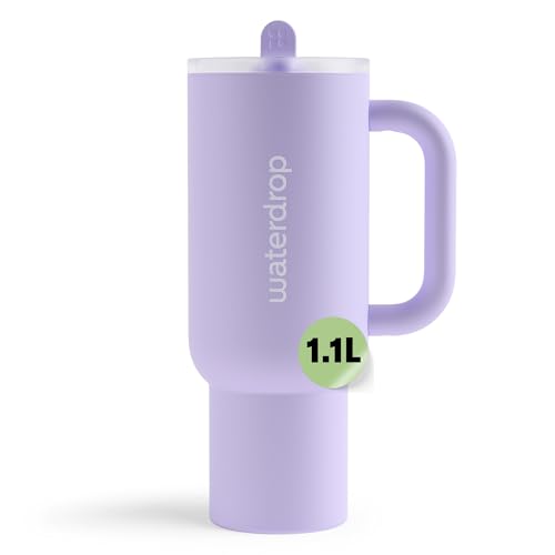 waterdrop® Thermobecher mit Strohhalm 1,1L – Auslaufsichere, robuste Trinkflasche mit aufklappbarem Trinkhalm, Hält 12h kalt, Trinkbecher mit Deckel, isolierte Edelstahlflasche von waterdrop MICRODRINK