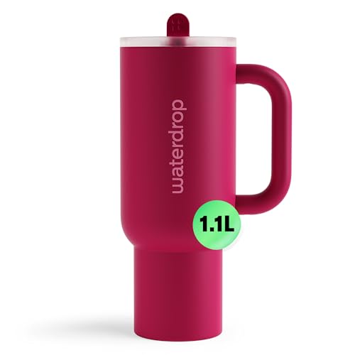 waterdrop® Thermobecher mit Strohhalm 1,1L – Auslaufsichere, robuste Trinkflasche mit aufklappbarem Trinkhalm, Hält 12h kalt, Trinkbecher mit Deckel, isolierte Edelstahlflasche von waterdrop MICRODRINK