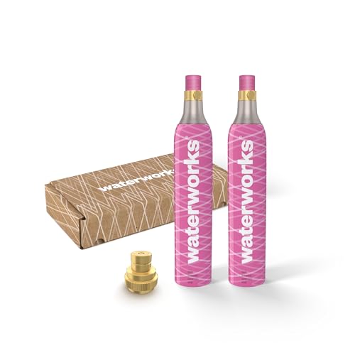 waterworks Pink 2X CO2 Zylinder + 1x Adapter (geeignet für Sodastream Quick Connect) Starterkit von waterworks