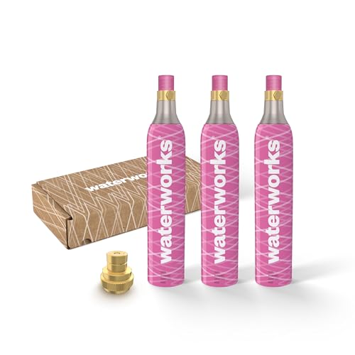 waterworks Pink 3X CO2 Zylinder + 1x Adapter (geeignet für Sodastream Quick Connect) Starterkit von waterworks