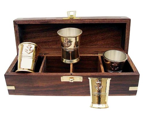 wattkiste Schnapsbecher-Set Messing/Silber in Edelholz-Schatulle von wattkiste