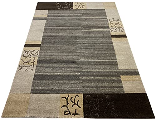 wawa Indo Nepal Handgeknüpft Teppich Beige Grau Schwarz 100% Wolle Hochwertiger Orientteppich (170 x 240 cm) von wawa