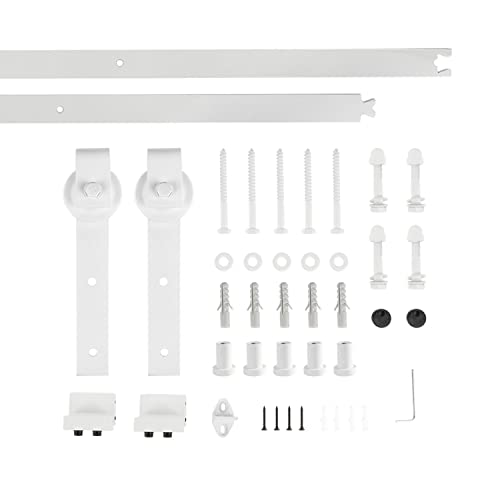 Schiebetürbeschlag Set Barn Door Hardware Kit Laufschienen für Schiebetür Hängeschiene Schiebetürsystem,200cm weiße Scheunentor Kleiderstange Rollenset (klassisch) Einzeltür von waylife