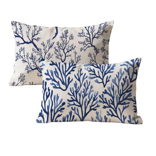 Rechteck Kissenbezug 40x60 Wasserfest 2er Set Koralle Muster Deko Kissen Outdoor Kissen Kissenbezug Samt Mit Unsichtbarem Reißverschluss Für Wohnzimmer Schlafzimmer Outdoor Terrassen Deko P-55 von wcusmmog