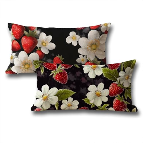 Rechteck Kissenbezug 40x80 Erdbeere Muster Sofakissen Outdoor Kissen Leinen Herbstdeko Kissenbezüge 2er Set Mit Unsichtbarem Reißverschluss für Deko Wohnzimmer, Geschenke für Frauen Weiß I-104 von wcusmmog