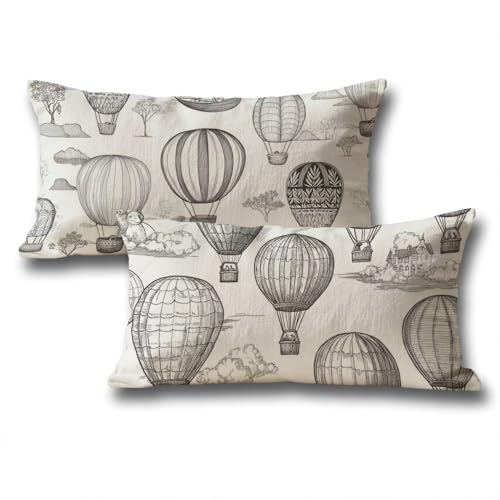 Rechteck Kissenbezug 50x90 Heißluftballon Muster Sofakissen Outdoor Kissen Samt Herbstdeko Kissenbezüge 2er Set Mit Unsichtbarem Reißverschluss für Deko Wohnzimmer, Geschenke für Frauen Grau I-100 von wcusmmog