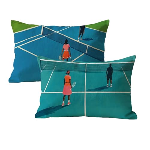 wcusmmog Kissenbezug 50x70 Blau Sofa Kissenbezug Wasserdicht 2er Set Rechteck Leinen Deko Kissen Mit Unsichtbarem Reißverschluss Tennis Muster Designs Kopfkissenbezug Für Balkon Garten Wohndeko P-92 von wcusmmog