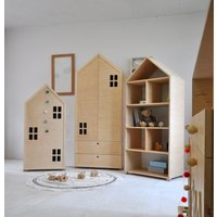 Massivholzmöbel, Häuschen Für Ein Kinderzimmer, Kinderkleiderschrank Mit Schubladen, Handgefertigte Holzmöbel, Pastellfarben von weMadeITpl