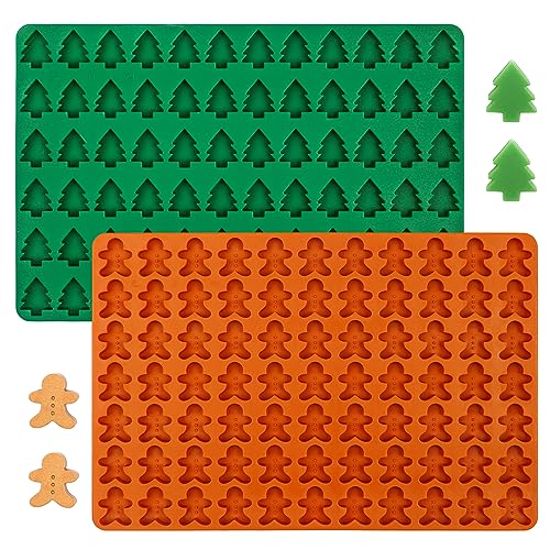 Webake Pralinenform Weihnachten Silikonformen 2 Stück Silikon Backform Weihnachten Mini Weihnachtsbaum Silikonform Lebkuchenmann Form Schokoladenform für DIY Schokolade Hundeleckerlies Süßigkeiten von webake