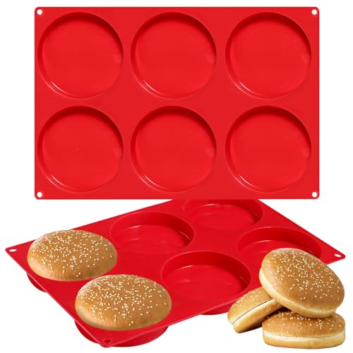 webake 2 Stück Burger Buns Backform Silikon 10 cm 6-Fach Burger Brötchen Blech, 33 x 22,2 x 2 cm von webake