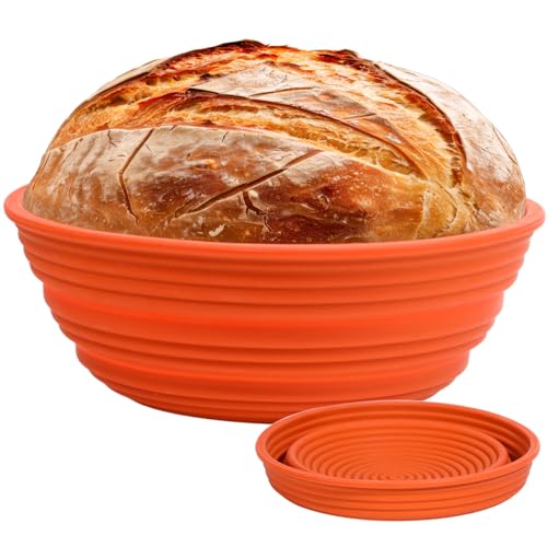 Webake 25,4 cm großer, runder Silikon-Brotgärkorb, zusammenklappbarer Silikon-Banneton-Korb zum Backen von Sauerteigbrot, BPA-frei von webake