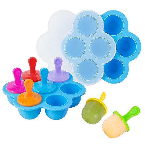 Webake Baby Food Gefrierschalen mit Deckel, Silikon Eiswürfel Popsicle Formen mit 7 Ice Pop Sticks, Egg Bites Formen für Instant Pot Zubehör 5,6,8 qt Schnellkochtopf von webake