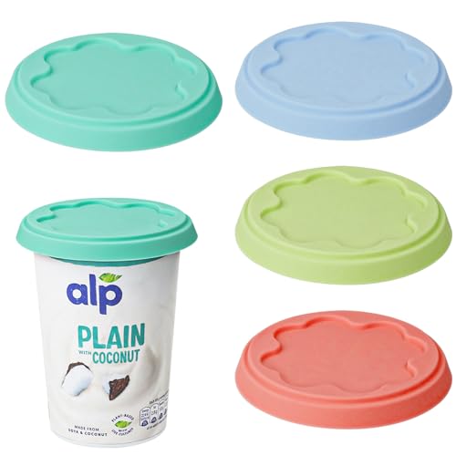 Webake Deckel Joghurtbecher 500g Silikon 4 Stück Joghurt Wiederverwendbare Joghurtdeckel Silikondeckel Frischedeckel Deckel für Joghurtbecher 450g/500g von webake