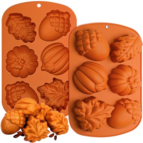 Webake Herbst-Silikonformen, Ernte-Kuchenform, 3D-Ahornblatt, Eichel, Kürbisform für Herbst-Leckereien, Halloween, Thanksgiving, 2 Stück von webake