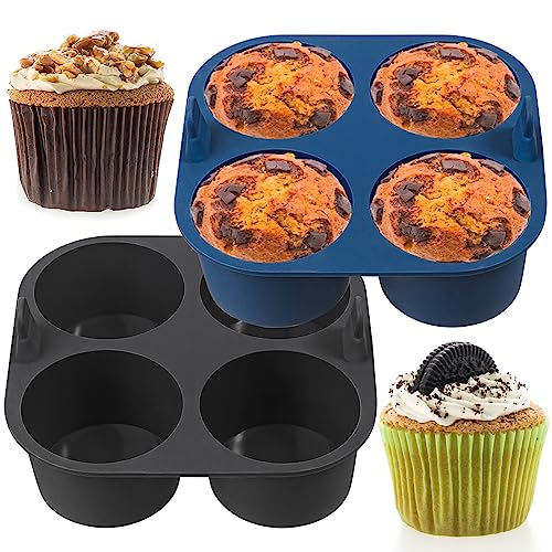 Webake Jumbo-Silikon-Muffinform zum Backen mit 4 Mulden, Luftfritteuse, Silikon, Cupcake-Pfannen, antihaftbeschichtet, lebensmittelecht und BPA-frei, 2 Stück von webake