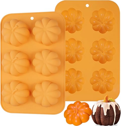 Webake Kürbis-Kuchenform, Silikon, 3D-Kürbis-Cupcake-Form zum Backen, Dessert, Mousse, Form für Halloween, Thanksgiving (2 Stück) von webake