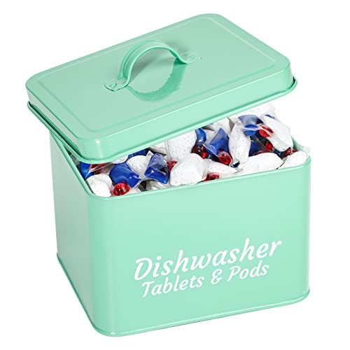 Webake Laundry Pods Container, Dishwasher Pod Container Tablet Holder, Farmhouse Metal Dishwasher Pods Storage Container with Lid for Kitchen Laundry Room Organization and Storage von webake