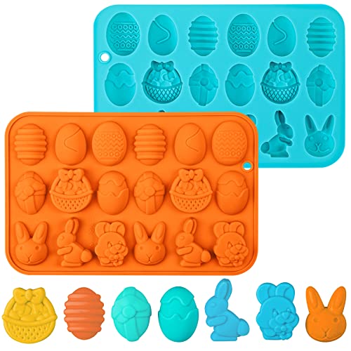 Webake Ostern Silikonform Osterei Backformen Silikon 2 Stück Pralinenform Schokoladenform 18er Ei Hase Kaninchenkopf Korb Form für DIY Schokolade, Süßigkeiten, Gelee von webake