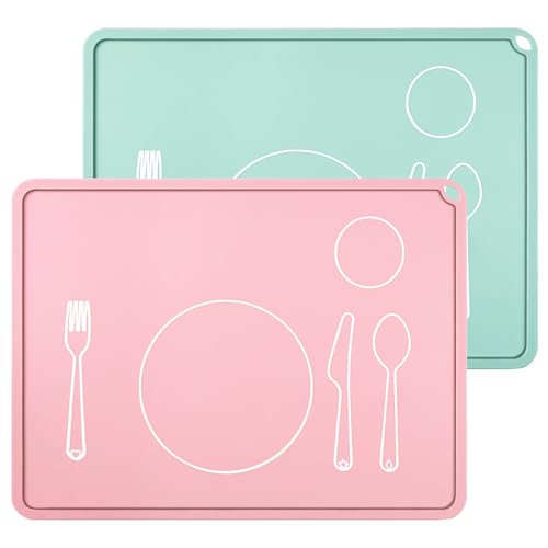 Webake Platzset Abwaschbar Silikon 2 Stück Tischsets Platzsets Abwischbar 40 x 30 cm Platzdeckchen Kinder Silikonmatte rutschfest Tischset von webake