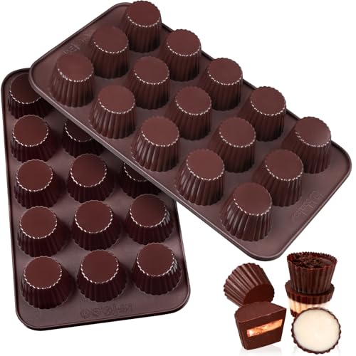 Webake Pralinenform Silikon Schokoladenform 2 Stück Peanut Butter Cups Form Silikonform für 15 Schokolade, Kekse, Süßigkeiten, Peanut Butter von webake