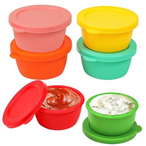 Webake Salatdressing Behälter 6 Stück 45ml Silikon Dressing Behälter Mini dosen mit Deckel Auslaufsichere saucen behälter Gewürzbehälter Wiederverwendbare Frischhaltedosen von webake