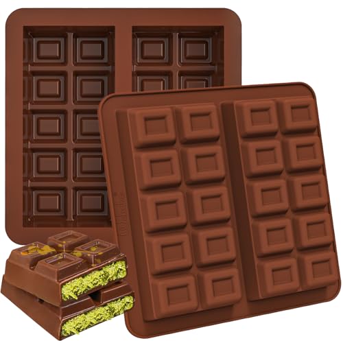 Webake 2 Stück Schokoladenform Silikon Tief, Antihaftbeschichtung Silikonform Schokolade, Schokoladentafel Tief Tafel Schokolade Form Für Schokolade Praline Süßigkeiten von webake