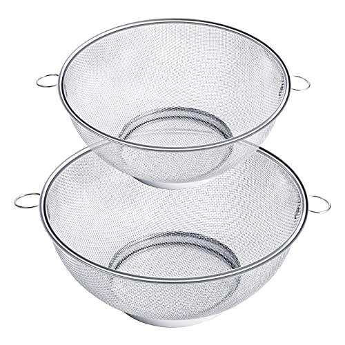 Webake Edelstahl Reissieb Küche 2 Stück Ø 25,8cm 22cm Reis Sieb mit 2 Griffen Spülbecken Sieb von webake