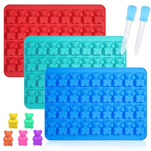 Webake Gummibärchen Form Silikon Groß 3 Stück Gummibärchenform Silikonform Gummibärchen Formen Schokoladenform mit 2 Pipetten für Süßigkeiten Schokolade Gelee von webake