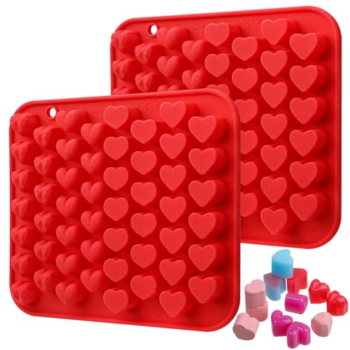 Webake Silikon Herzform Klein Silikonform Herzen 2 Stück Herz Silikonform Bonbon Form 52 Löcher Herzform backform Herz Schokoladenform für Süßigkeiten Schokolade Gummibärchen von webake