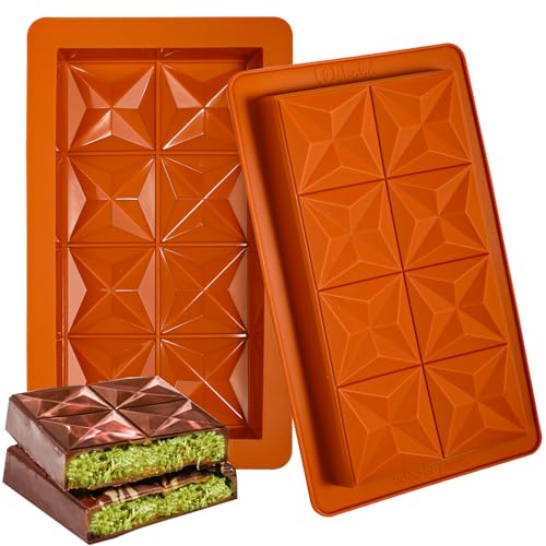 Webake Silikon Schokoladenform Tafel Tief 2 Stück Extra Schokoladenform Silikonform Schokoladentafel Tief Diamant Schokolade Form Tiefe Schokoladenformen von webake