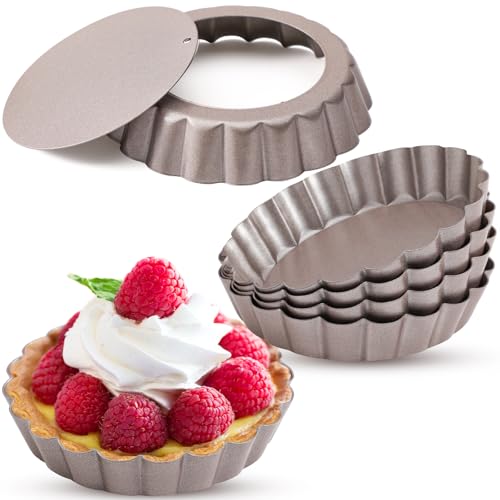 Zeilako Webake 10,2 cm große Mini-Tortenpfannen-Set, 6 Stück, antihaftbeschichtet, kleine Quiche-Pfannen mit abnehmbarem Boden, Mini-Tartendosen von webake