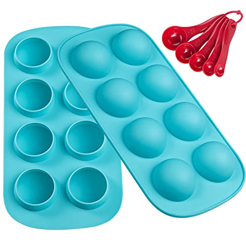 Webake Silikonform Halbkugel Backform Trüffel Pralinenform Silikon 2 Stück Schokoladenform Runde Eiswürfelform Kugel mit 5 Stück Messlöffel für Trüffel, Schokolade, Gelee, Pudding, Eiswürfel von webake