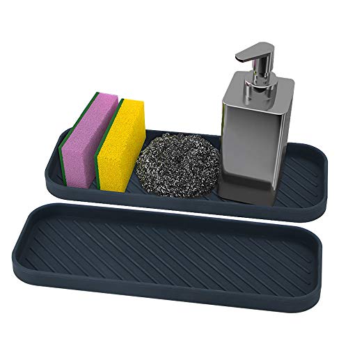 webake Spülbecken Organizer Schmal 2 Stück Silikon Waschbecken Organizer Küchen Bad Organizer für Schwämme, Bürsten oder Seife Rutschfester Schwammhalter für die Küchenspüle, Schwarz von webake