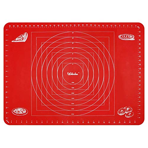 Webake Backunterlage zum Teig Ausrollen Teigmatte Silikon Silikonmatte Backen Groß Backmatte 70x50cm Antihaftbeschichtet Ausrollmatte Fondant Matte für Teigrollen Arbeitsmatte Fondant, Rot von webake