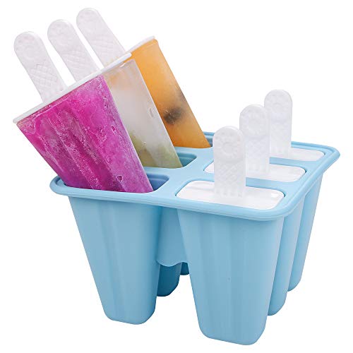 Webake Eisformen EIS am Stiel Formen Silikon 6 Popsicle Formen Set, EIS Selbst Machen Behälter, Stieleisformer Wiederverwendbar, Blau von webake