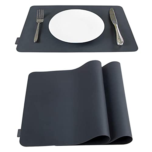 Webake Platzset Abwischbar Tischset Silikon 45 x 30 cm 2er Set für Kinder geeignet Platzdeckchen abwaschbar rutschfest Tisch-Untersetzer Teller-Unterlagen Teller-Untersetzer Waschbar Dunkel Schwarz von webake