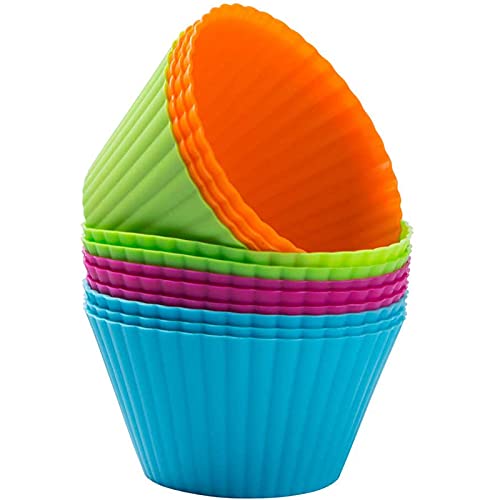webake Silikon Backförmchen, Silikon Muffin Cups, Backförmchen 3.5 inch 12-pack Green, Blue, Orange, Pink von webake