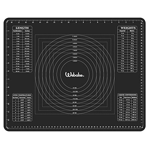 webake Silikon Backmatte Silikonmatte 50x40cm Backunterlage Antihaftbeschichtet Teigmatte Ausrollmatte Fondant Matte für Teigrollen Arbeitsmatte, Schwarz von webake