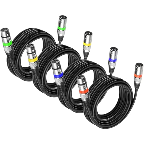4Pack Dmx Kabel 5m 3 Pin Dmx Cables XLR Kabel 4er Set, Microfon Kabel XLR Dmx Buchse Stecker 3 Polig XLR Anschluss, Dmx Kabel Licht Signalkabel XLR Kanonenkopf mit Stecker Connector für Led Parlicht von wecan