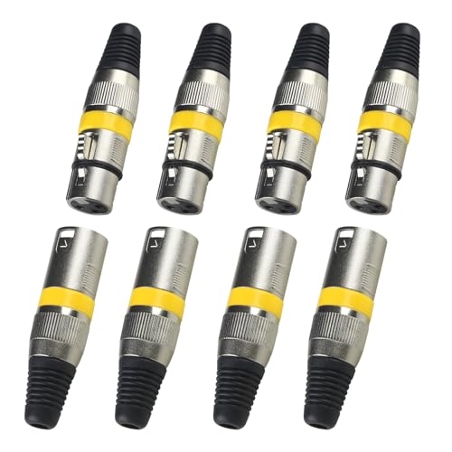 3-poliger XLR-Anschluss, XLR-Kabelanschluss männlich und weiblich für DMX-Signalkabel oder Audio-Mixer-Mikrofonanschluss (Metallgehäuse, 4 Sätze gelb) von wecan