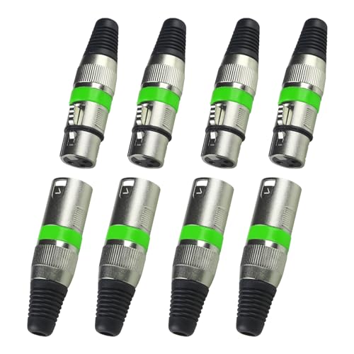 3-poliger XLR-Anschluss, XLR-Kabelanschluss männlich und weiblich für DMX-Signalkabel oder Audio-Mixer-Mikrofonanschluss (Metallgehäuse, 4 Sätze grün). von wecan