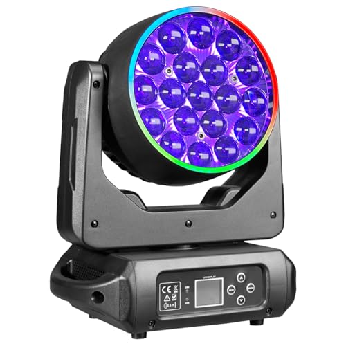 Professionelles Moving Head Bühnenlicht, 19 x 15 W RGBW LED DJ-Lichter, 17/25 Kanäle mit Zoom, DMX 512-Steuerung, Auto Run, Soundaktivierung, Wash- und Beam-Effekt für Partys (1 Packung) von wecan