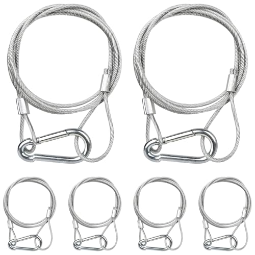 WECAN Sicherheitsseil-Befestigungsvorrichtung, Bühnenlicht-Sicherheitskabel, transparentes Seilkopf-Traversenzubehör, Klemmhaken, 2 mm Durchmesser, 100 cm Länge, (6 Stück, weiß) von wecan