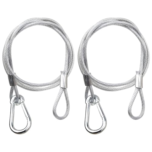 WECAN Sicherheitsseil-Befestigungsvorrichtung, Bühnenlicht-Sicherheitskabel, transparentes Seilkopf-Traversenzubehör, Klemmhaken, 3 mm Durchmesser, 100 cm Länge, (2 Stück, weiß) von wecan