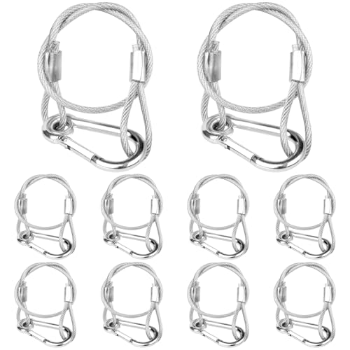WECAN Sicherheitsseil-Befestigungsvorrichtung, Bühnenlicht-Sicherheitskabel, transparentes Seilkopf-Traversenzubehör Zubehör-Klemmhaken, 3 mm Durchmesser, 30 cm Länge, (10er-Pack, weiß) von wecan