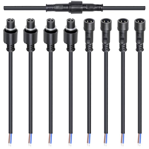 wecan 2-poliges wasserdichtes Kabelverbinder-Set, 18 AWG, 28 cm Stecker/Buchse mit verzinntem Anschluss für wasserdichte Kabelstecker (4er-Set, schwarz) von wecan