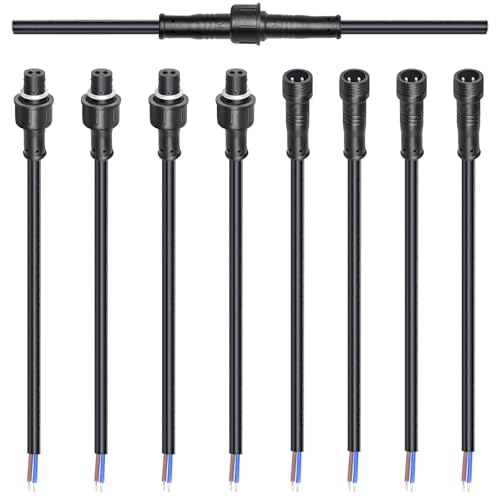 wecan 2-poliges wasserdichtes Kabelverbinder-Set, 20 AWG, 28 cm Stecker/Buchse mit verzinntem Anschluss für wasserdichte Kabelstecker (4er-Set, schwarz) von wecan